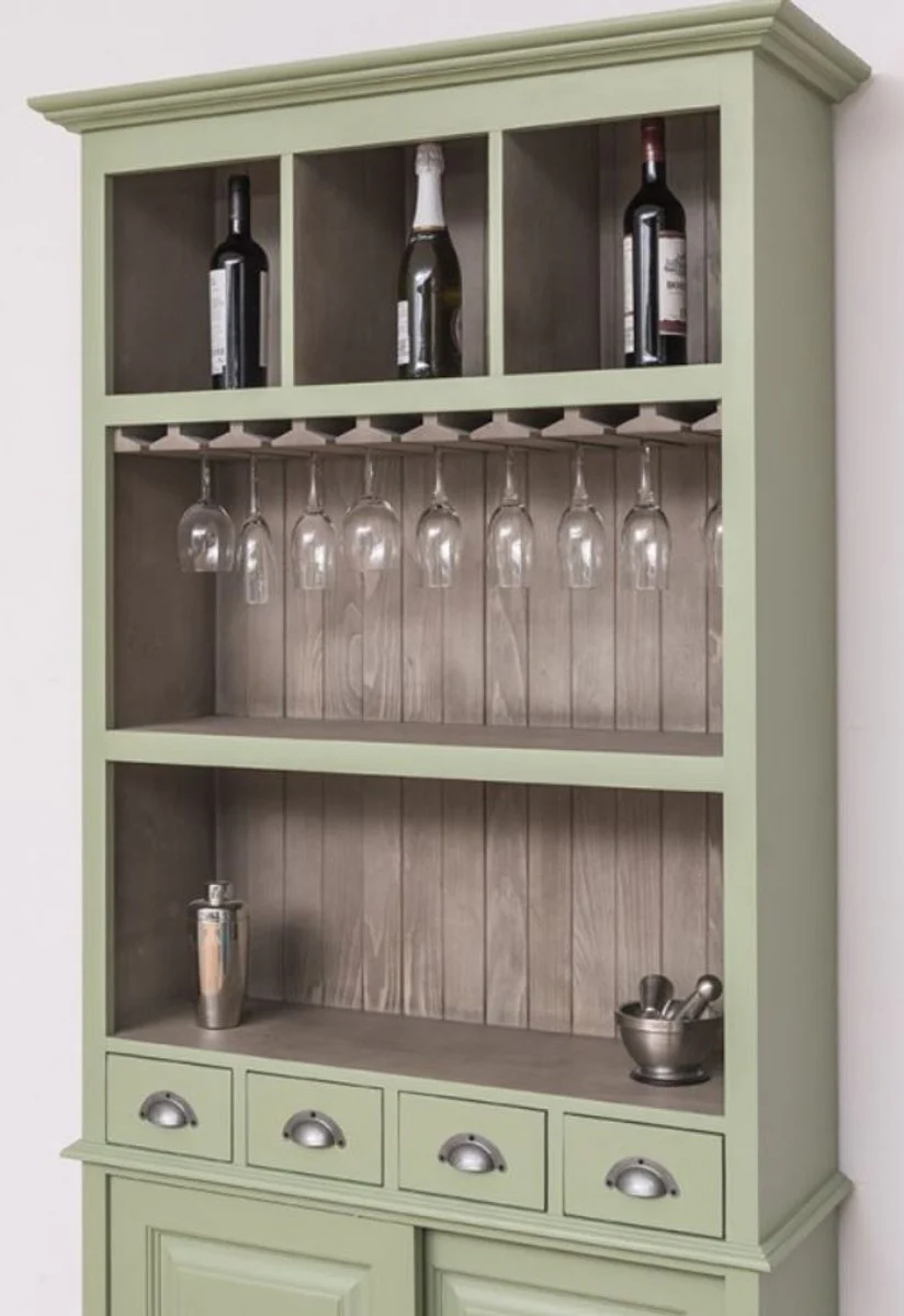 Landhausstil Weinschrank Hellgrün / Grau 103 x 36 x H. 210 cm - Barschrank im Landhausstil - Landhausstil Bar Möbel