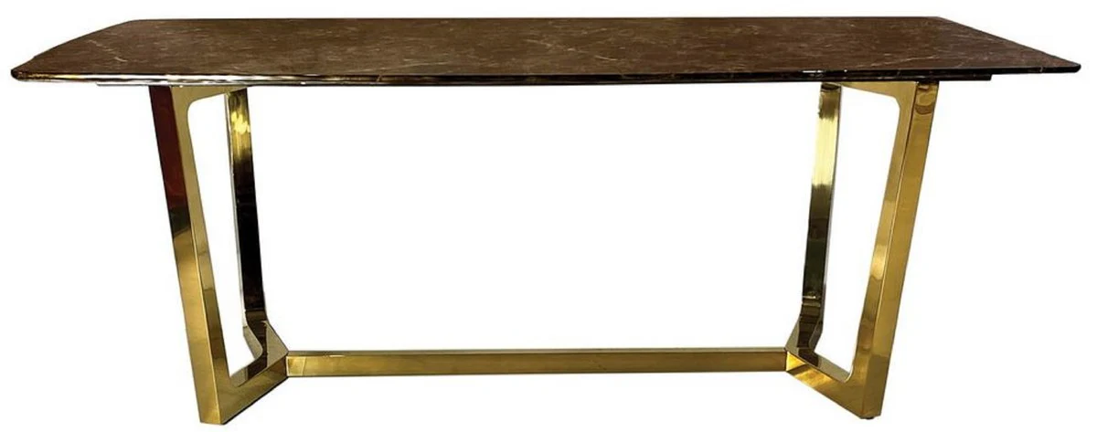 Luxus Esstisch Braun / Gold 200 x 100 x H. 75 cm - Esszimmer Tisch mit Kunstmarmor Tischplatte - Esszimmer Möbel - Luxus Möbel - Luxus Einrichtung