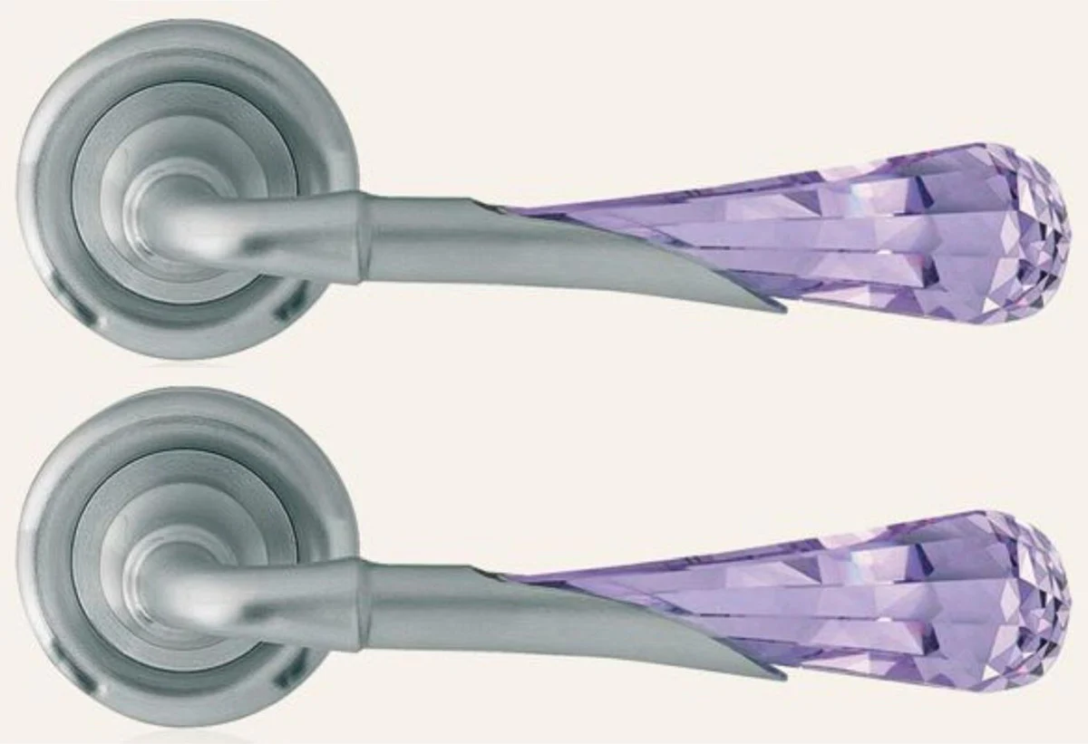 Luxus Türklinken Set Grau / Lila 15 x H. 5 cm - Edle Messing Türgriffe mit Swarovski Kristallglas - Luxus Qualität