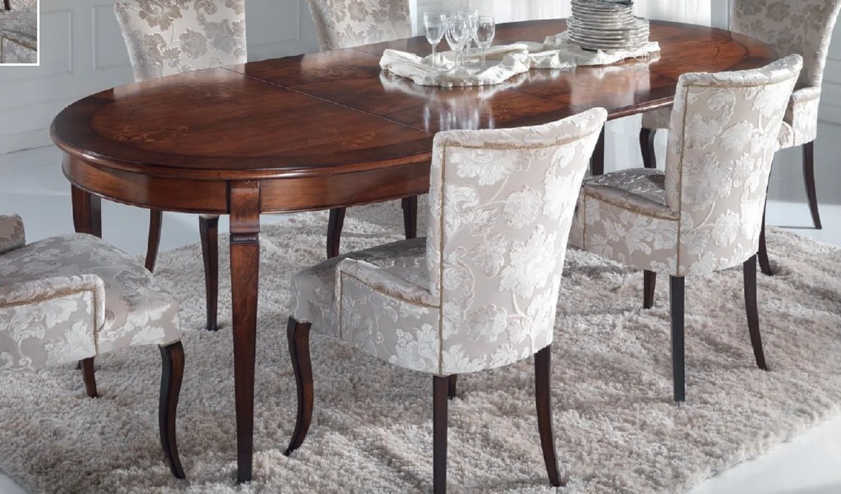 Luxus Barock Esstisch Dunkelbraun Intarsien - Ovaler ausziehbarer Massivholz Esszimmertisch im Barockstil - Barock Esszimmer Möbel - Luxus Qualität - Made in Italy
