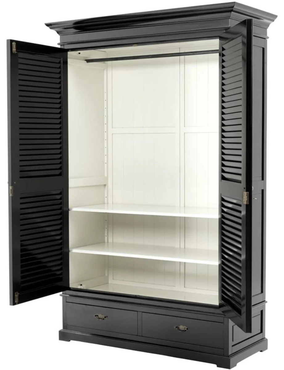 Luxus Schlafzimmerschrank / Kleiderschrank mit 2 Türen und 2 Schubladen Schwarz 135 x 58 x H. 227 cm - Luxus Schlafzimmermöbel