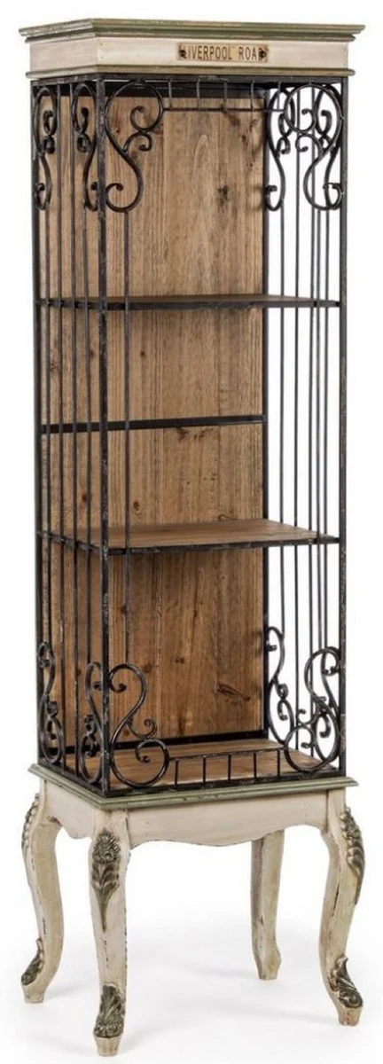 Barock Bücherschrank Creme / Braun 46,2 x 33 x H. 159,5 cm - Barock Schrank - Barock Regalschrank - Barock Wohnzimmer Möbel - Barock Büro Möbel - Barock Einrichtung