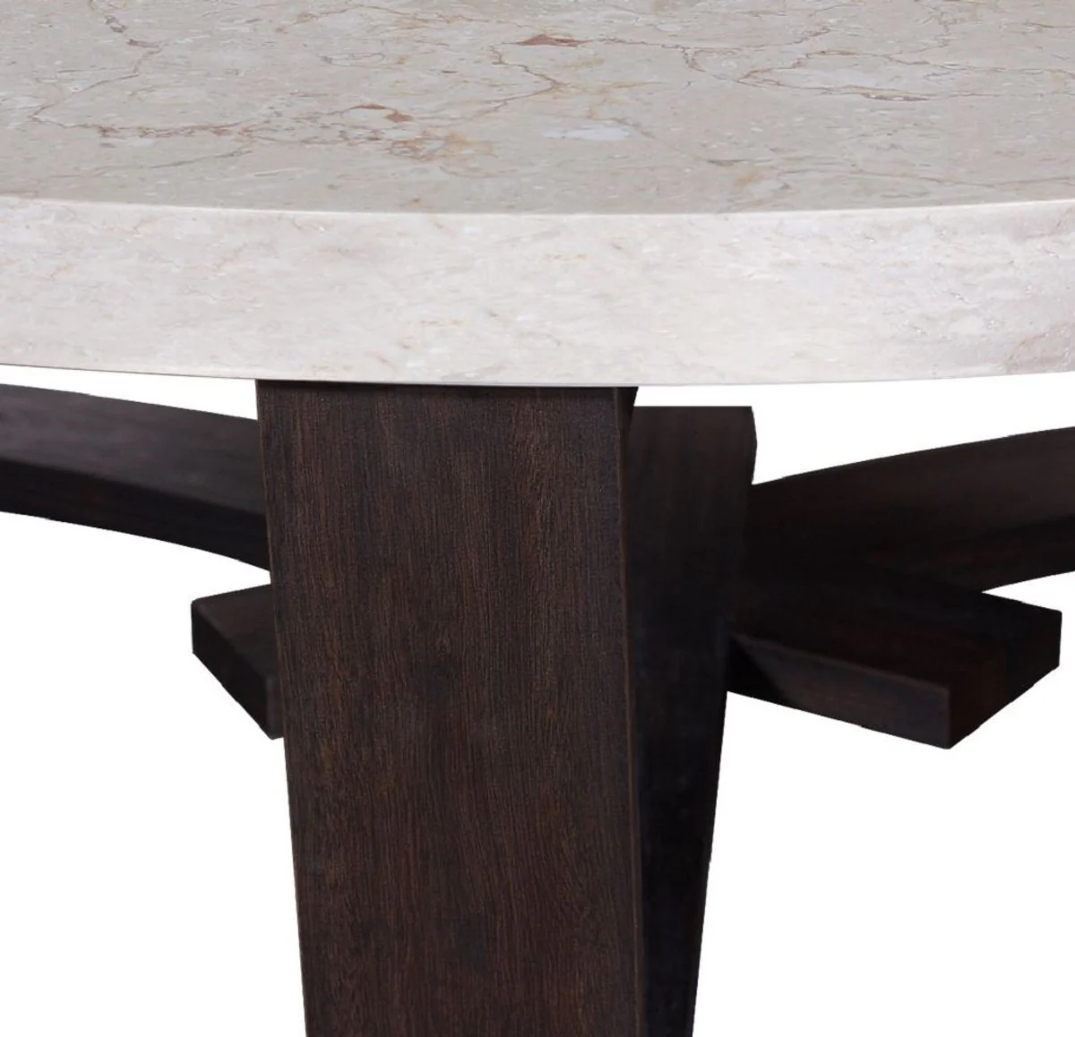 Luxus Couchtisch Cremefarben / Dunkelbraun Ø 130 x H. 45 cm - Runder Wohnzimmertisch mit Marmorplatte - Wohnzimmer Möbel