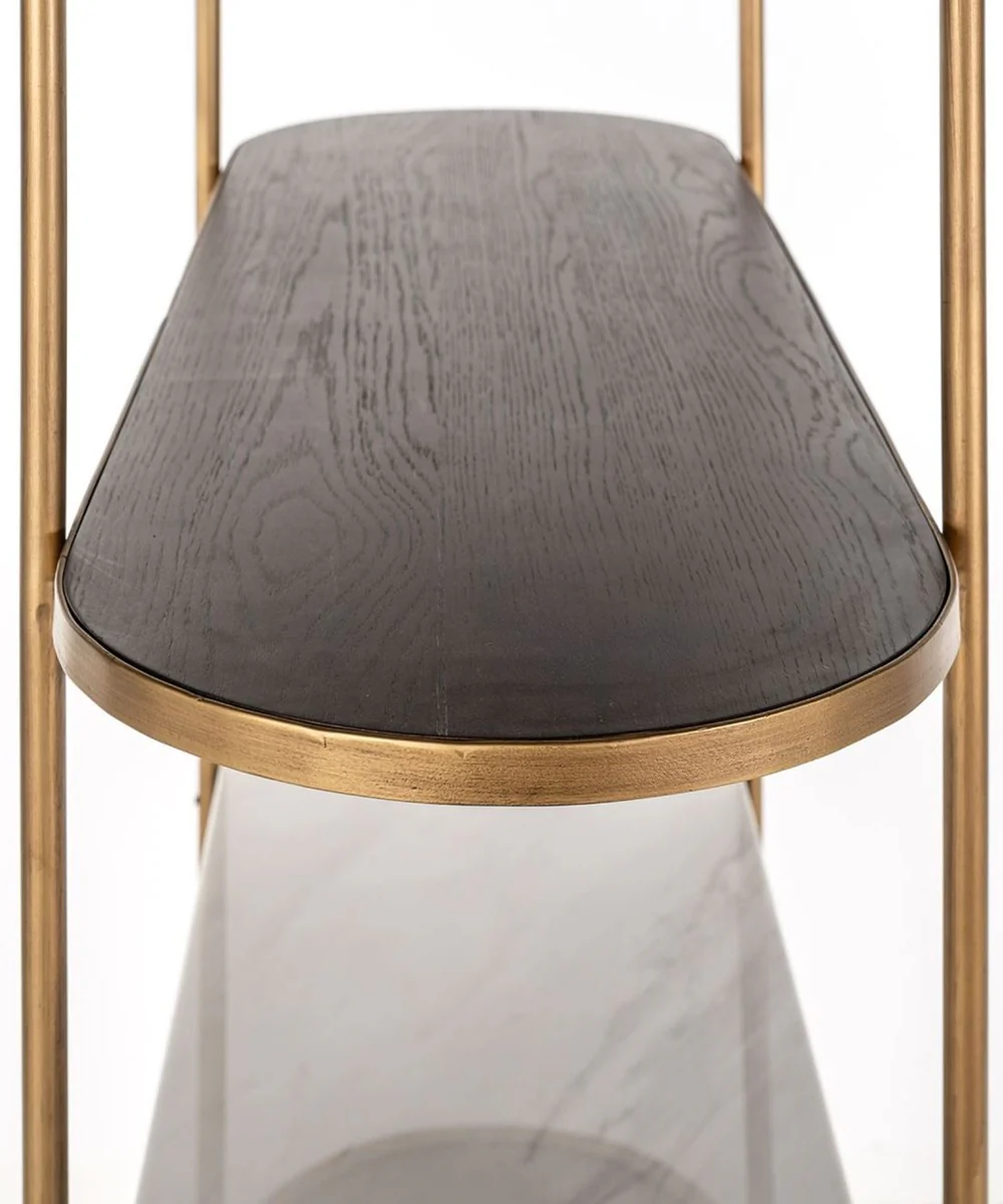 Luxus Regalschrank Dunkelbraun / Weiß / Messing 120 x 40 x H. 200 cm - Wohnzimmer Möbel - Wohnzimmer Einrichtung - Luxus Möbel - Luxus Einrichtung - Möbel Luxus