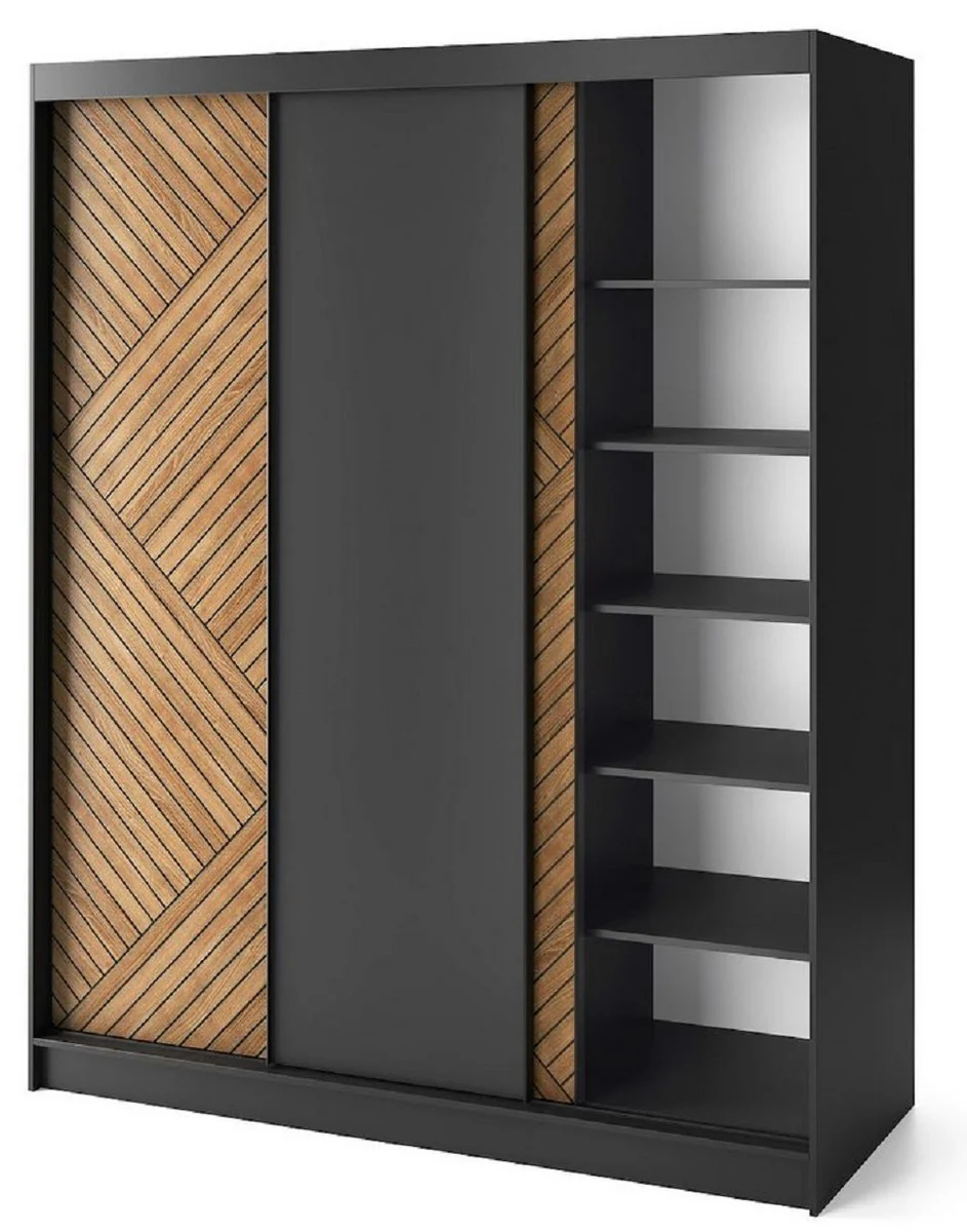 Luxus Schlafzimmerschrank Schwarz / Braun 180 x 60 x H. 220 cm - Kleiderschrank mit 3 Schiebetüren - Schlafzimmer Möbel - Hotel Möbel - Luxus Möbel