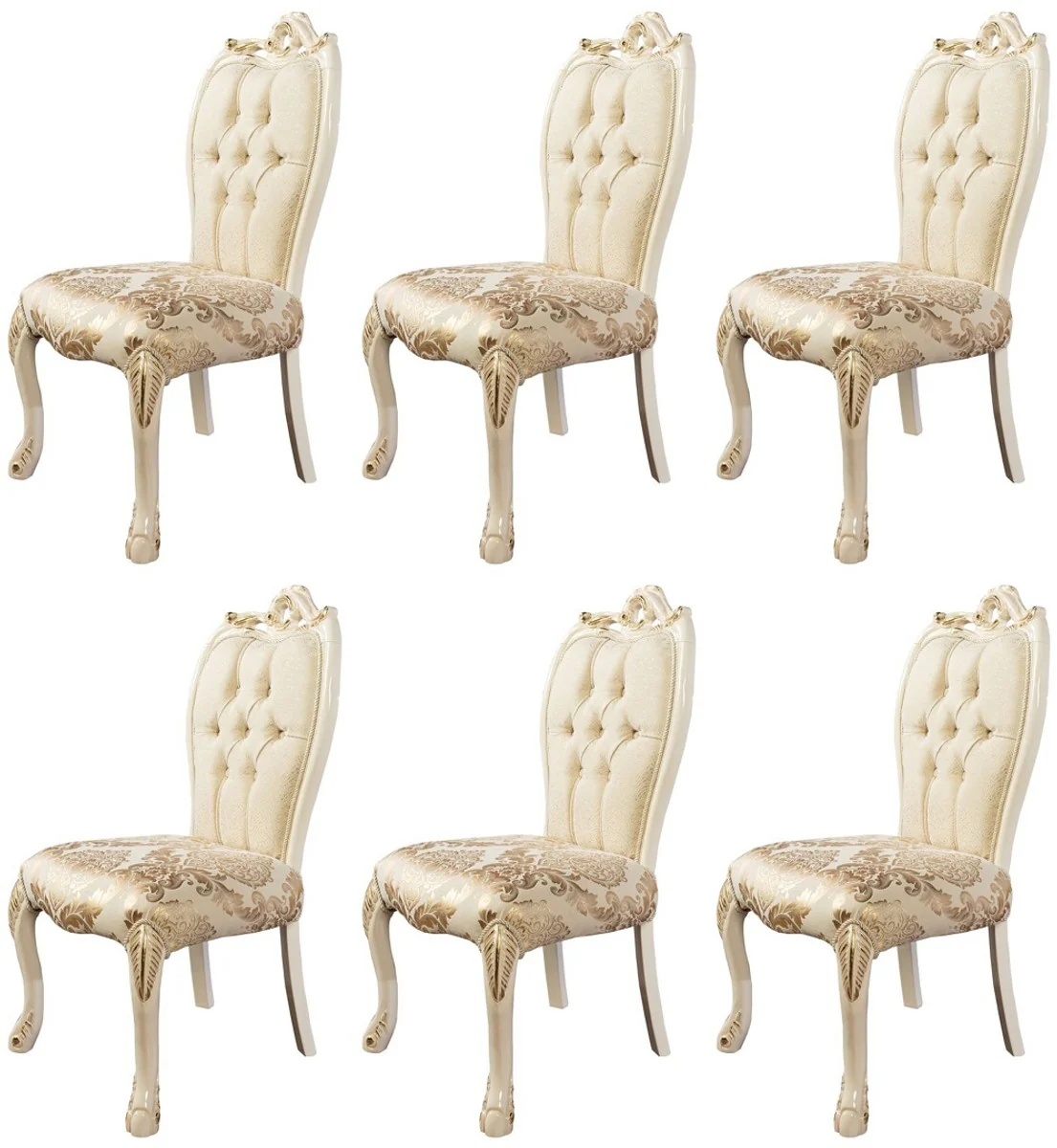 Luxus Barock Esszimmer Stuhl 6er Set Weiß / Gold - Prunkvolle Barockstil Küchen Stühle - Luxus Esszimmer Möbel im Barockstil - Barock Esszimmer Möbel - Barockstil Möbel