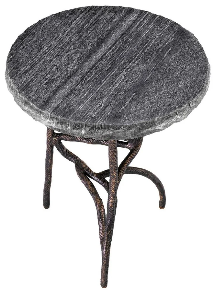 Luxus Beistelltisch Vintage Messing / Schwarz Ø 45,5 x H. 58 cm - Runder Messing Tisch mit Marmorplatte - Wohnzimmer Möbel - Luxus Möbel - Wohnzimmer Einrichtung - Luxus Qualität