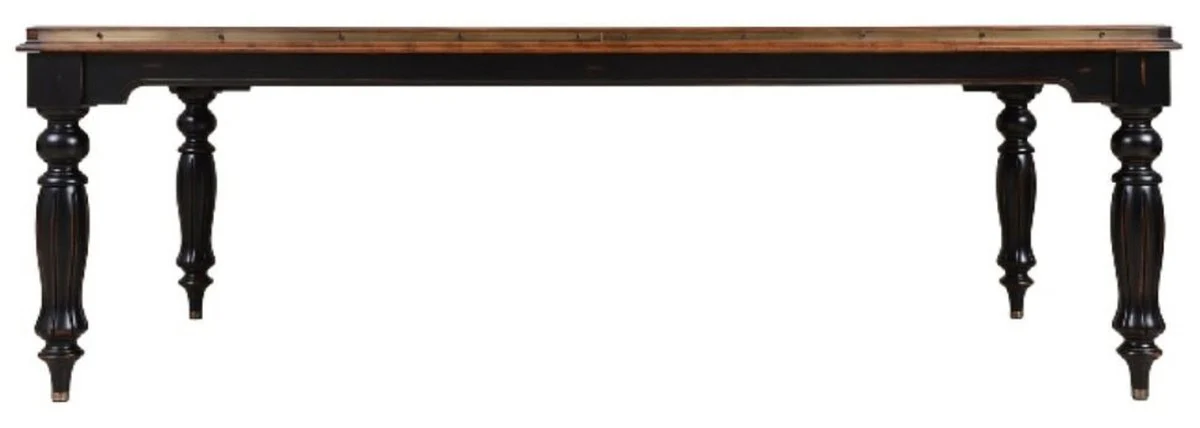 Luxus Vintage Stil Esstisch Naturfarben / Braun / Schwarz 240 x 120,5 x H. 77,5 cm - Rechteckiger Massivholz Esszimmertisch - Esszimmer Möbel - Vintage Stil Möbel - Luxus Möbel