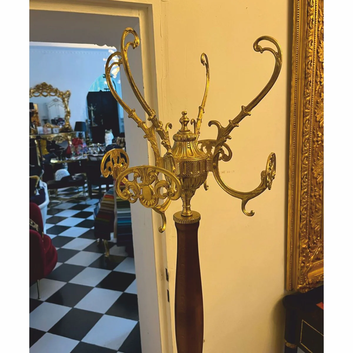 Luxus Barock Garderobenständer Gold / Dunkelbraun H. 180 cm - Made in Italy