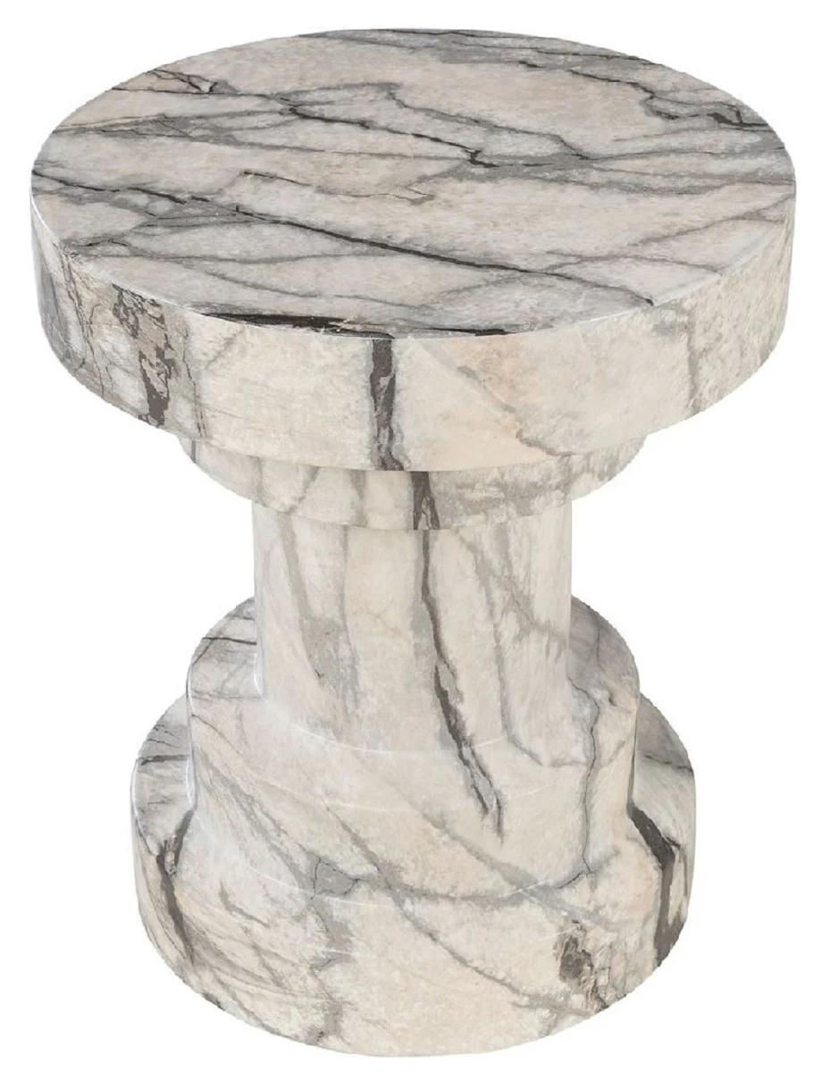 Luxus Beistelltisch / Hocker in Marmoroptik Weiß Ø 38 x H. 45 cm - Wohnzimmer Möbel in Marmoroptik - Luxus Möbel - Luxus Kollektion