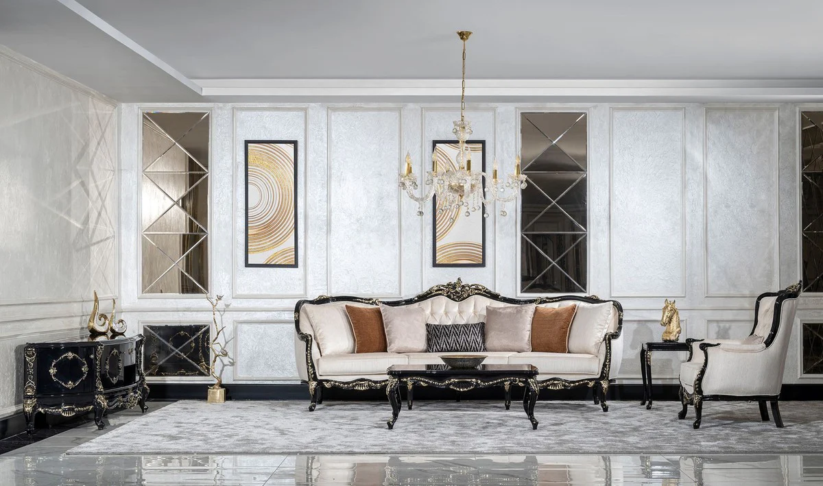 Luxus Barock Beistelltisch Schwarz / Gold - Quadratischer Massivholz Tisch im Barockstil - Luxus Wohnzimmer Möbel im Barockstil - Barock Möbel - Edel & Prunkvoll