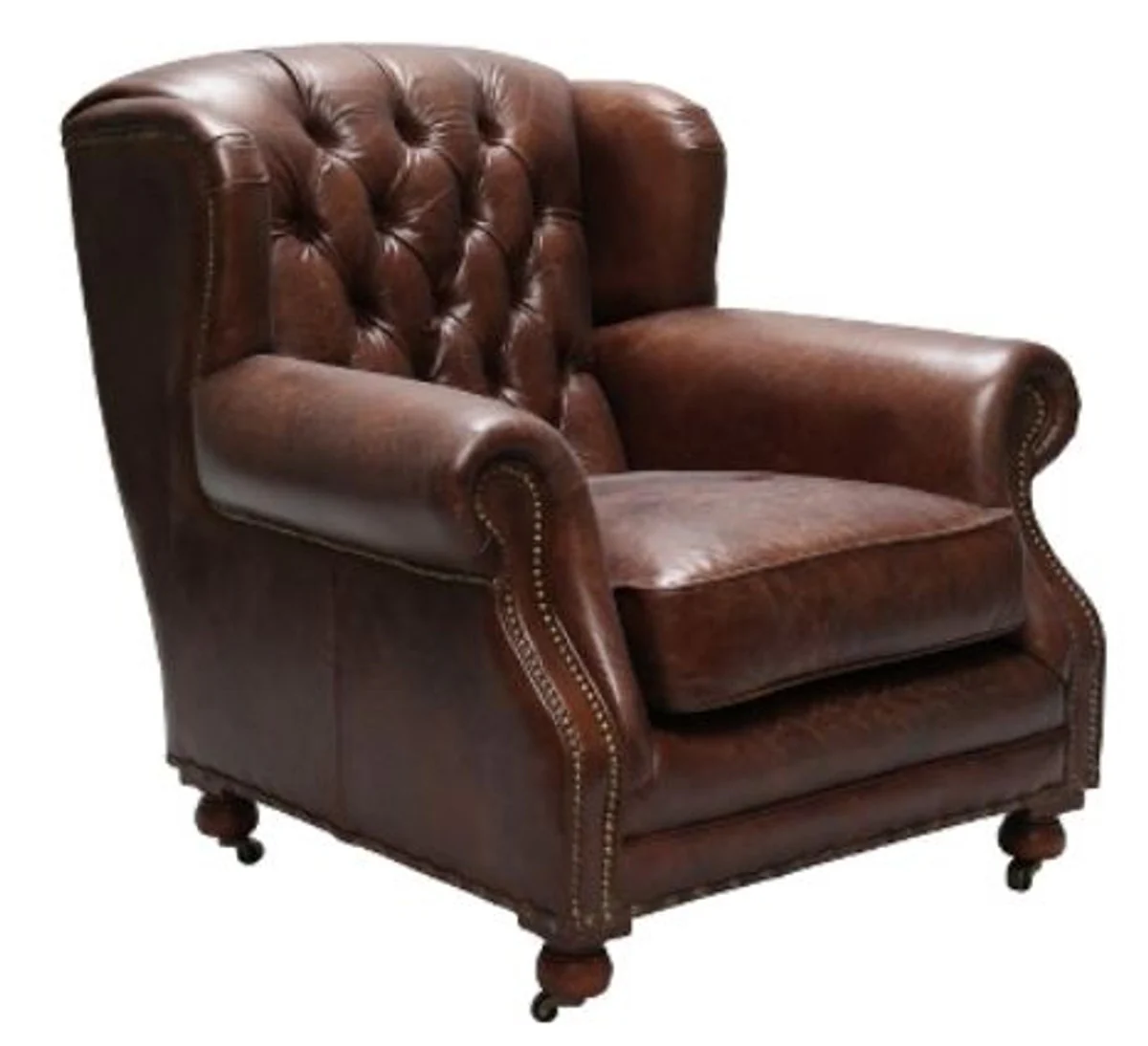 Luxus Echtleder Sessel Dunkelbraun 92 x 97 x H. 89 cm - Chesterfield Wohnzimmermöbel