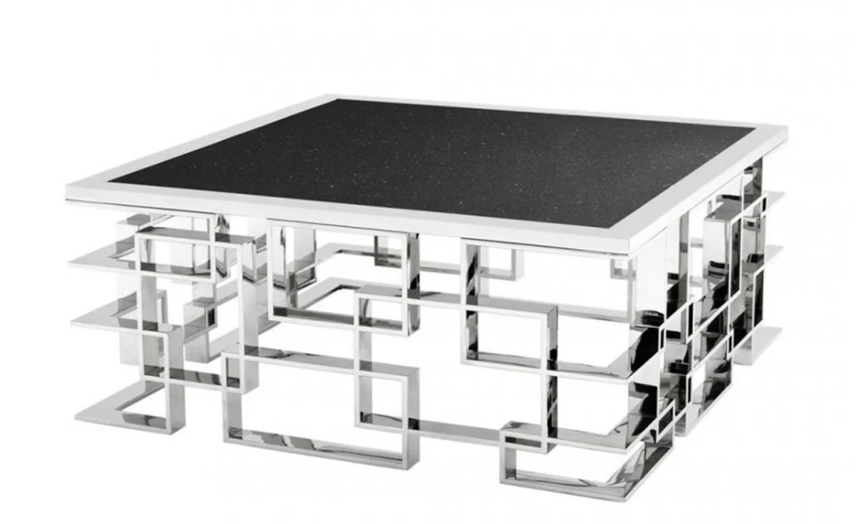 Art Deco Luxus Couchtisch mit Granitplatte 100 x 100 x H. 45 cm - Wohnzimmer Salon Tisch - Hotel Möbel