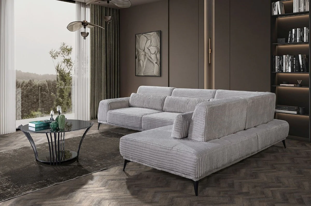 Luxus Ecksofa mit verstellbaren Rückenlehnen Grau / Schwarz 330 x 240 cm