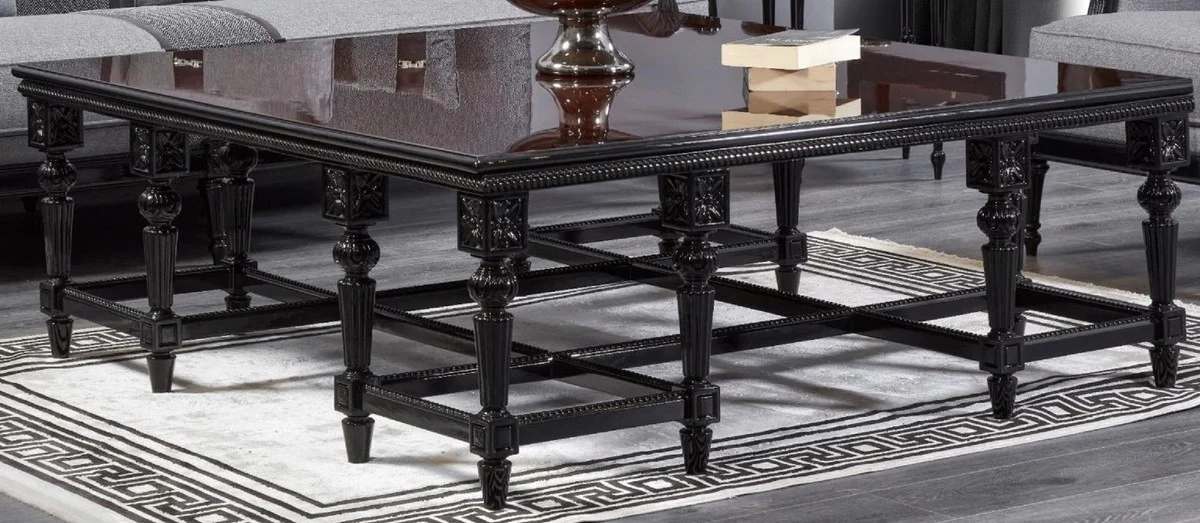 Luxus Barock Couchtisch Dunkelbraun / Schwarz - Quadratischer Massivholz Wohnzimmertisch im Barockstil - Luxus Wohnzimmer Möbel im Barockstil - Barock Möbel - Edel & Prunkvoll