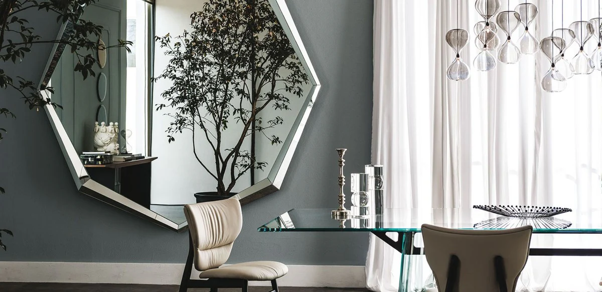 Luxus Spiegel 200 x 10 x H. 200 cm - Edler Wandspiegel mit verspiegeltem Rand - Luxus Kollektion