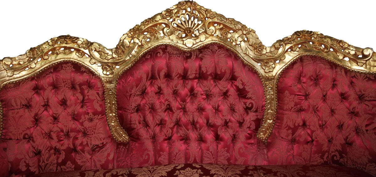 Barock 3er Sofa Lord Bordeauxrot / Gold 184 x 81 x H. 125 cm - Handgefertigtes Wohnzimmer Sofa mit elegantem Muster - Barock Möbel