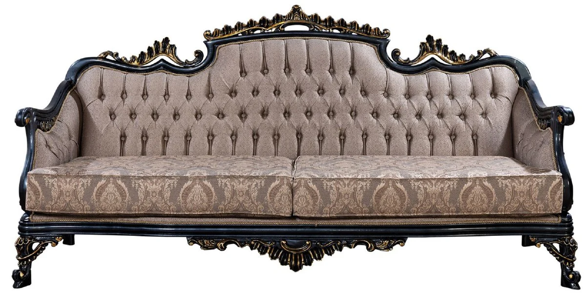 Luxus Barock Sofa Grau / Blau / Gold - Barockstil Wohnzimmer Sofa mit elegantem Muster - Luxus Wohnzimmer Möbel im Barockstil - Barock Möbel - Barock Einrichtung