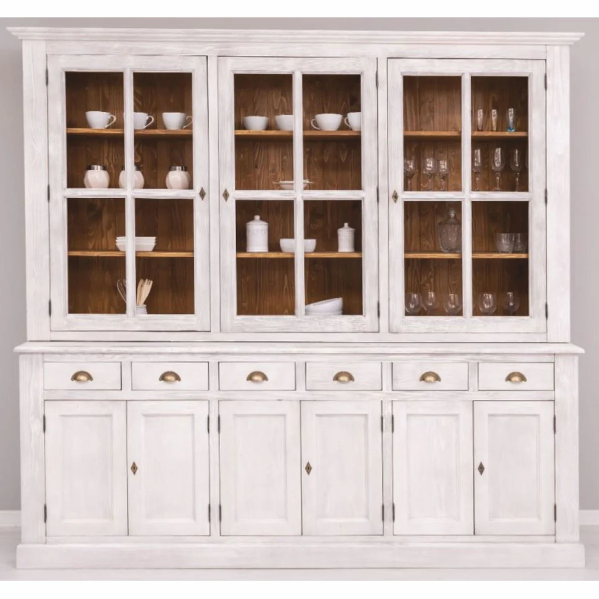 Landhausstil Esszimmer Schrank Hellgrau / Braun 245 cm - Esszimmer Möbel