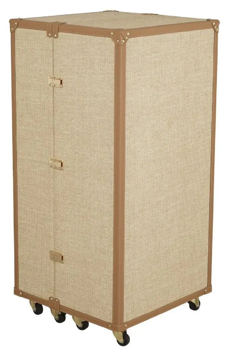 Luxus Weinschrank im Koffer Design Naturfarben / Braun 59 x 59 x H. 122,5 cm - Kofferschrank mit Rollen - Bar Möbel - Luxus Möbel - Luxus Qualität