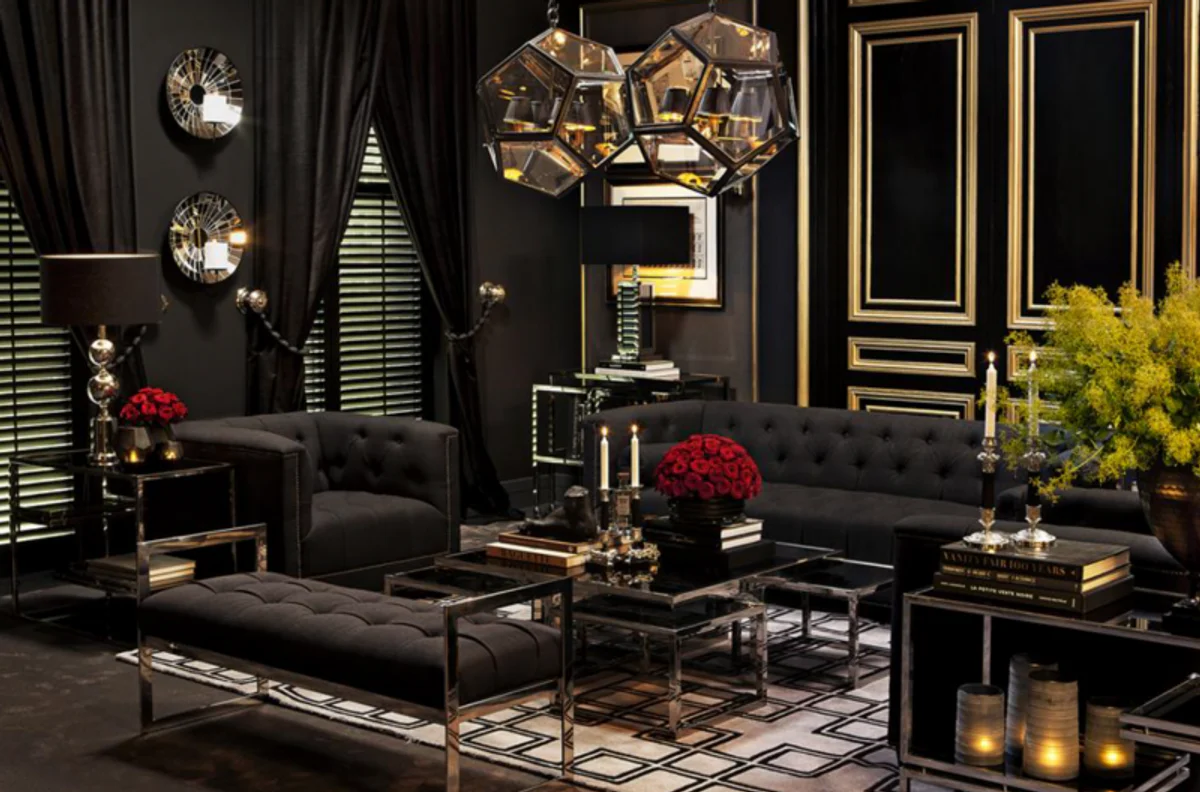 Luxus Art Deco Designer Couchtisch 5er Set mit Rauchglas - Wohnzimmer Salon Tisch - Luxus Qualität