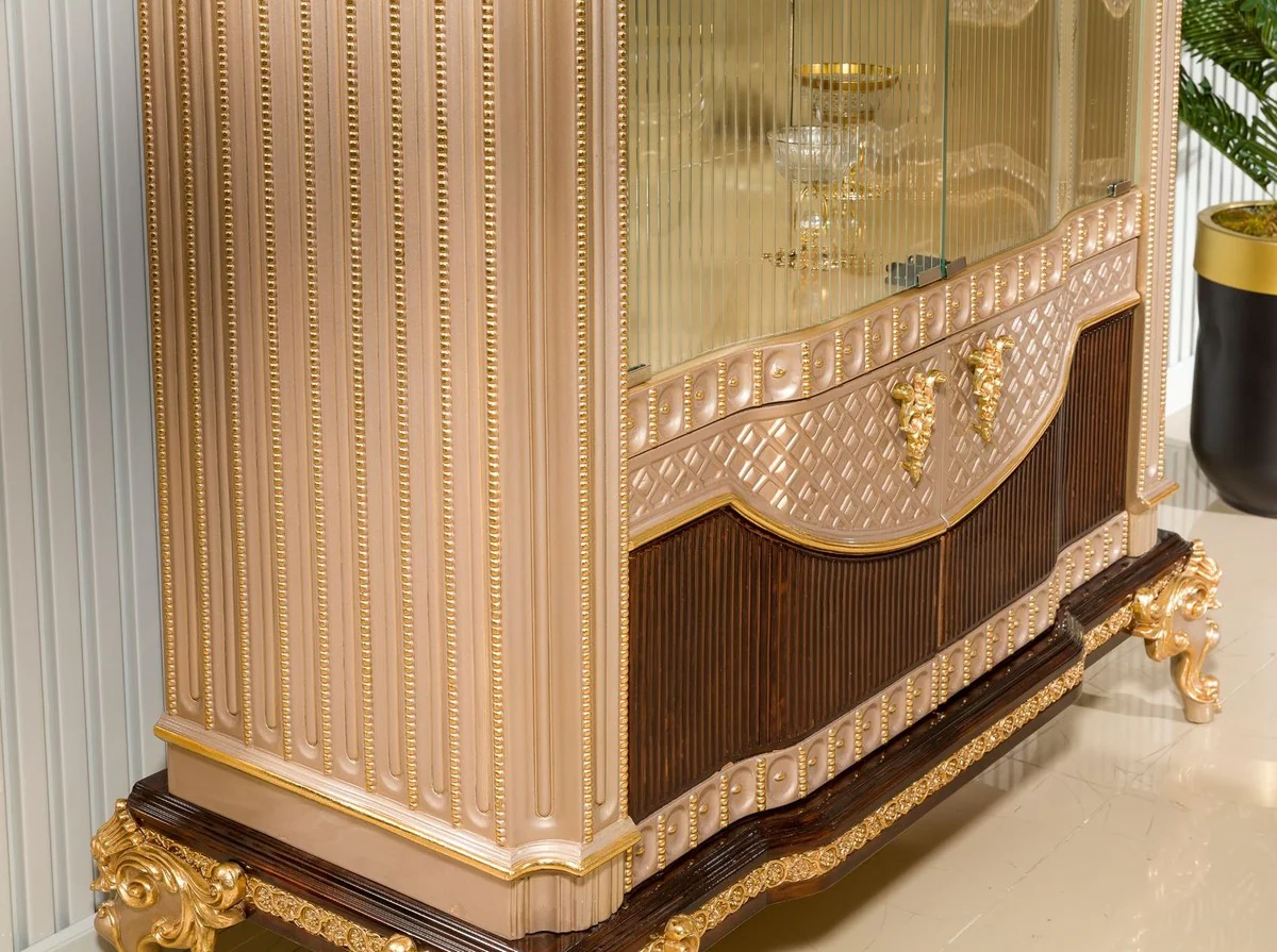 Luxus Barock Vitrine Grau / Dunkelbraun / Gold 135 x H. 187 cm - Barock Möbel