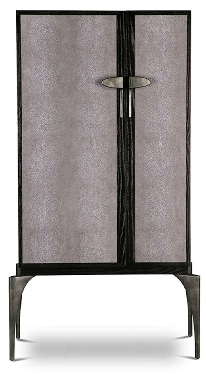 Designer Barschrank Schwarz / Grau / Silber 90 x 50 x H. 160 cm - Massivholz Schrank mit 2 Türen - Wohnzimmer Möbel - Hotel Möbel - Luxus Kollektion