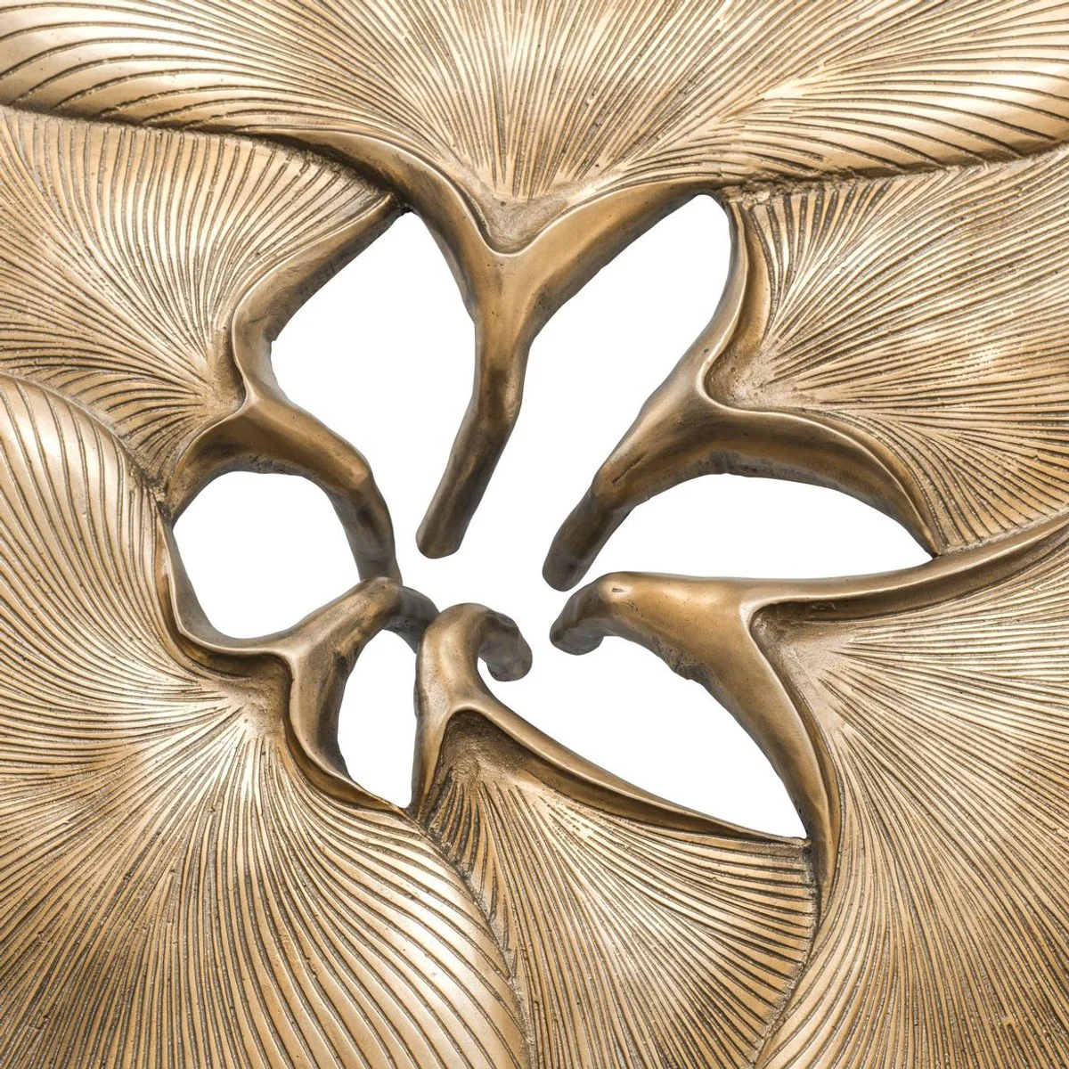 Designer Couchtisch Vintage Messingfarben / Schwarz / Gold 98 x 92 x H. 29 cm - Wohnzimmertisch im Ginkgoblätter Design - Luxus Qualität