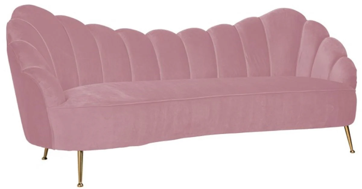 Luxus Samt Sofa Rosa / Gold 230 x 94 x H. 90 cm - Wohnzimmer Sofa mit edlem Samtstoff - Wohnzimmer Möbel - Luxus Möbel - Wohnzimmer Einrichtung - Luxus Einrichtung