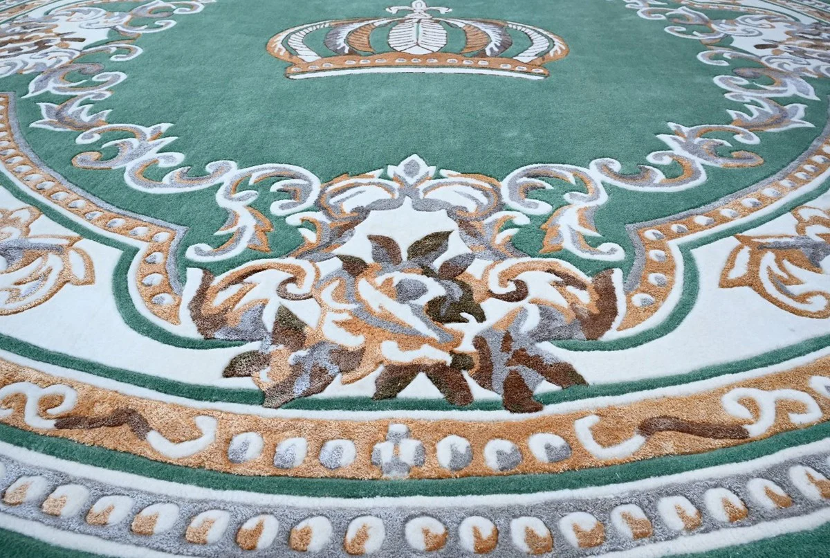 Runder Pompöös by Luxus Barock Teppich Krone von Harald Glööckler Grün / Weiß / Braun - Verschiedene Größen