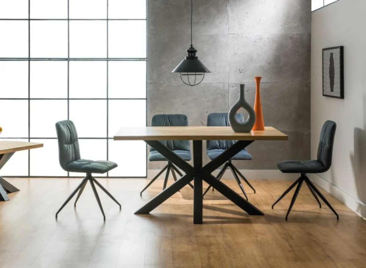 Designer Massivholz Esstisch Naturfarben / Schwarz - Verschiedene Größen - Küchentisch mit massiver Eichenholz Tischplatte - Küchen Möbel