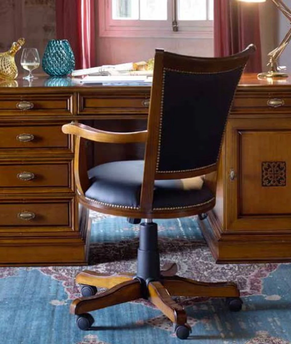 Luxus Bürostuhl Schwarz / Braun - Höhenverstellbarer Schreibtischstuhl - Drehstuhl mit edlem Kunstleder - Luxus Büro Möbel - Luxus Qualität - Made in Italy