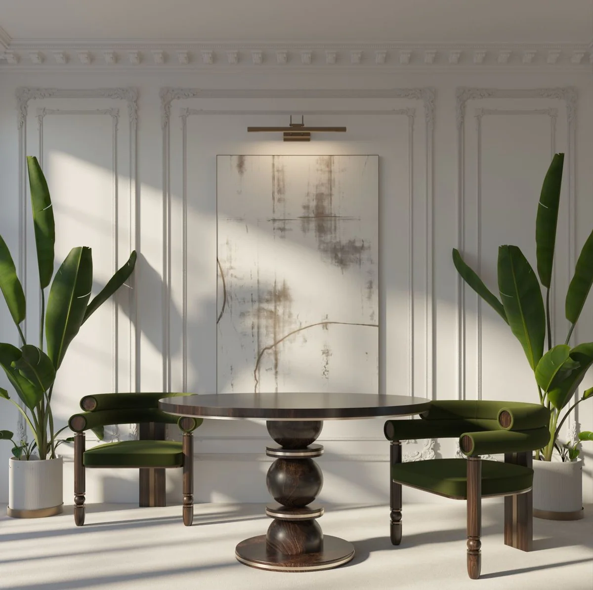 Luxus Samt Esszimmer Stuhl mit Armlehnen Grün / Dunkelbraun / Messing 69 x 63 x H. 72 cm - Küchen Stuhl mit edlem Samtstoff - Esszimmer Möbel - Luxus Möbel