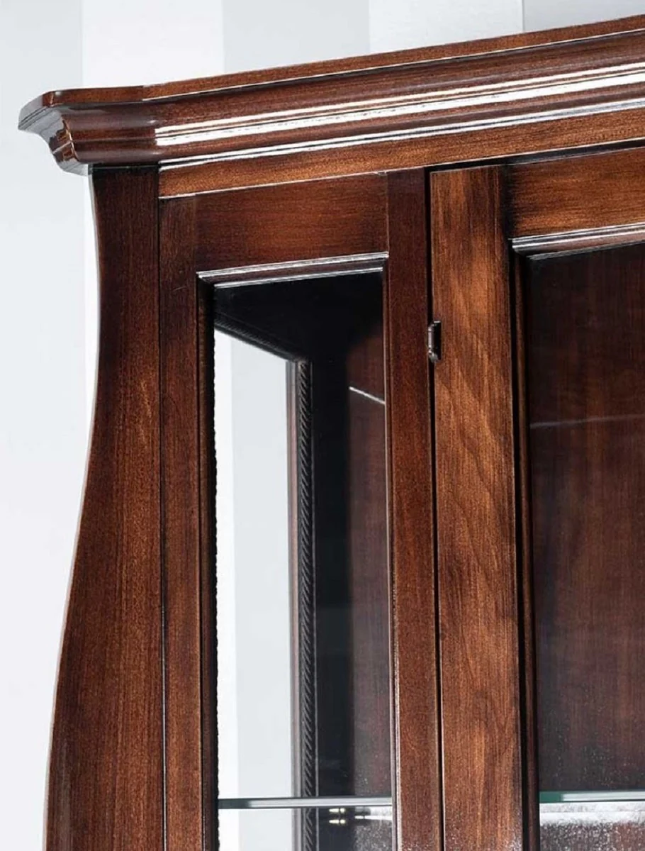 Luxus Art Deco Vitrine Braun 170 x 50 x H. 215 cm - Massivholz Vitrinenschrank mit 2 Glastüren - Luxus Art Deco Wohnzimmer Möbel
