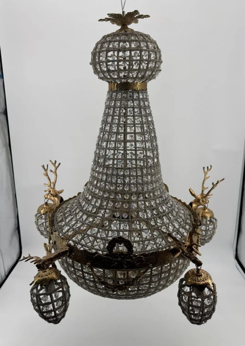 Barock Kristall Kronleuchter Antik Messing H. 90 cm - Barock Leuchten