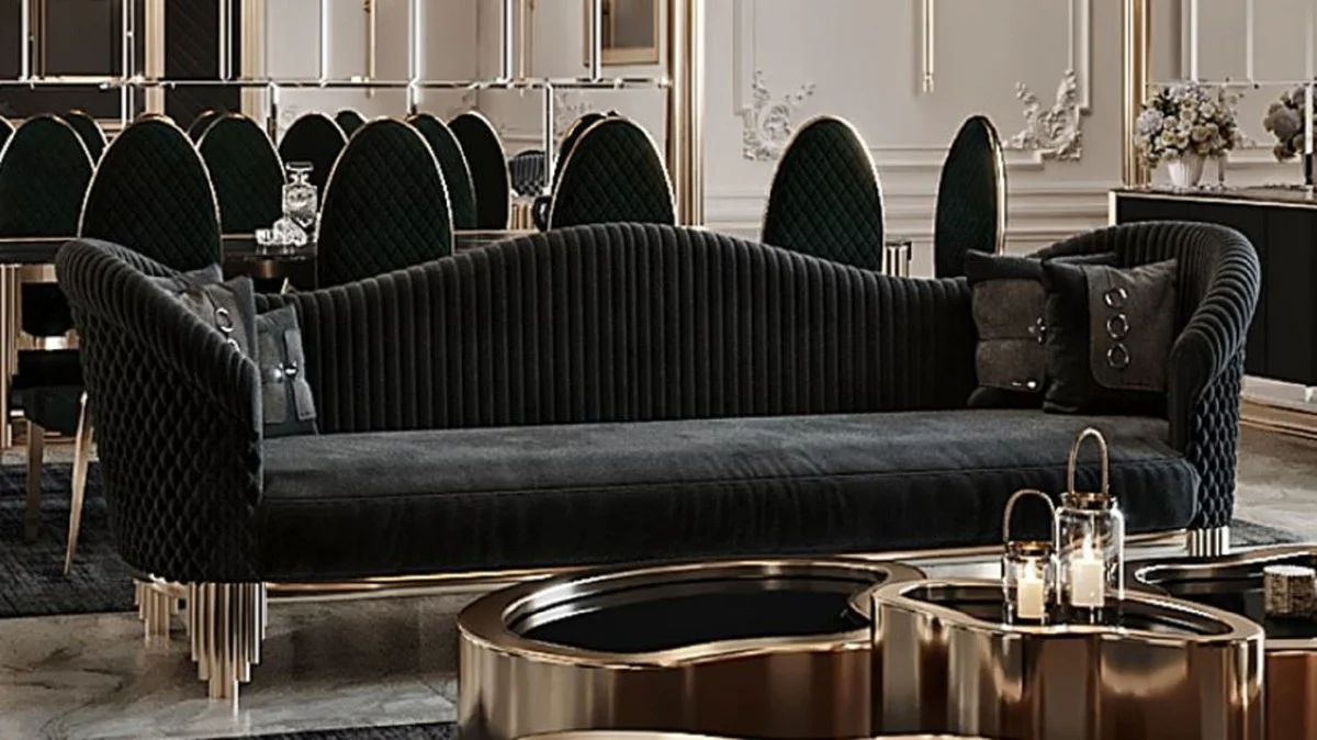 Luxus Sofa Schwarz / Gold 260 x 88 x H. 88 cm - Modernes Wohnzimmer Sofa - Wohnzimmer & Hotel Möbel - Luxus Kollektion