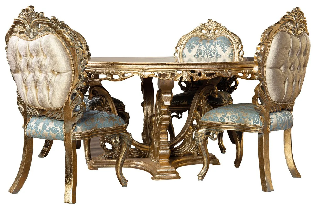 Luxus Barock Esszimmer Stuhl 4er Set Türkis / Gold - Prunkvolle Barockstil Küchen Stühle - Luxus Esszimmer Möbel im Barockstil - Barock Esszimmer Möbel - Barockstil Möbel