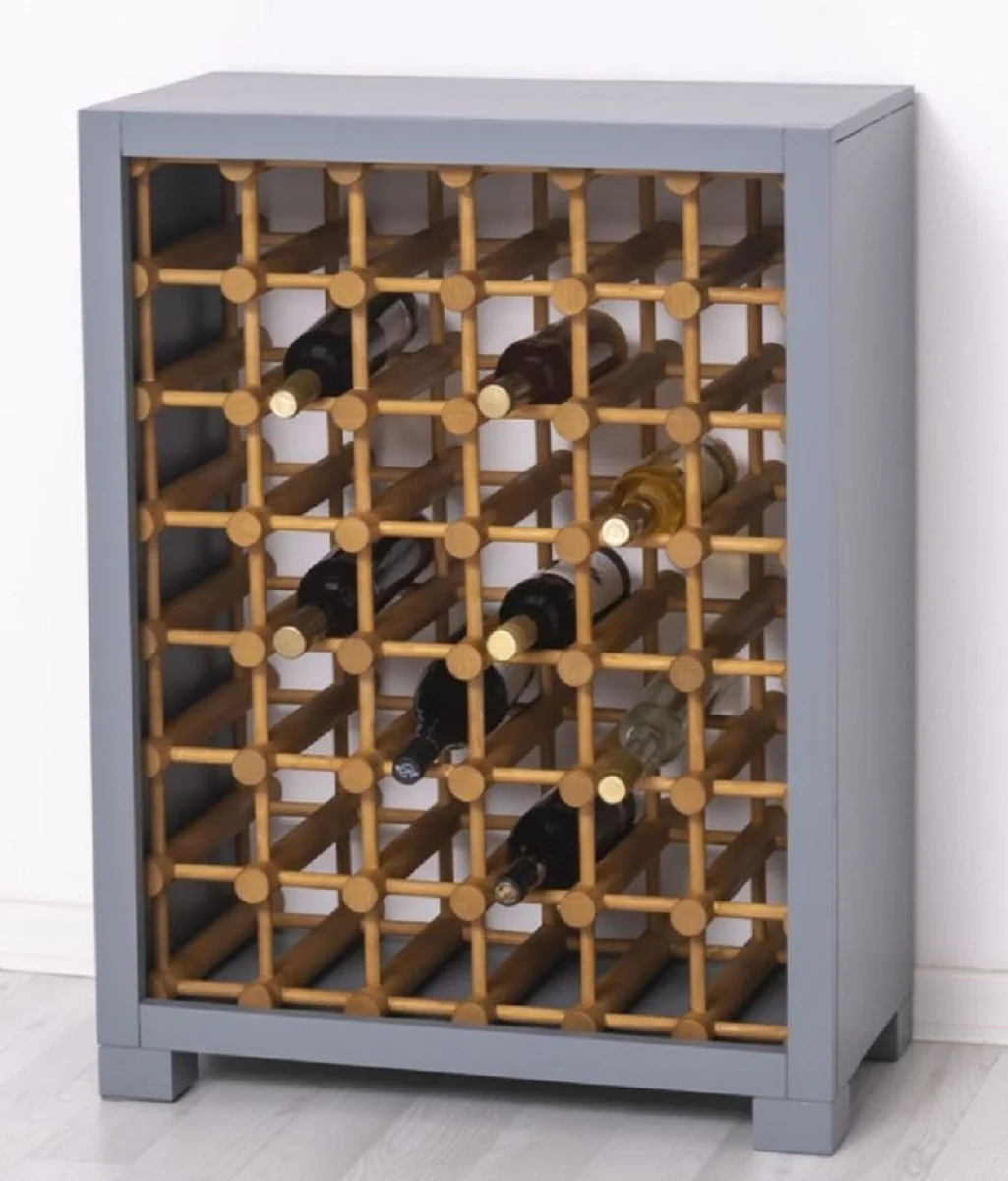 Landhausstil Massivholz Weinschrank Grau / Naturfarben 68 x 35 x H. 68 cm - Massivholz Weinregal im Landhausstil - Massivholz Bar Möbel - Landhausstil Bar Möbel