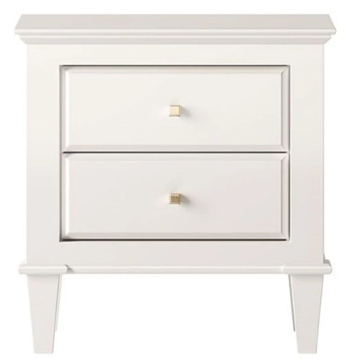 Luxus Art Deco Nachttisch Weiß 60 x 40 x H. 61 cm - Massivholz Beistelltisch mit 2 Schubladen - Schlafzimmer Möbel - Art Deco Möbel - Luxus Möbel