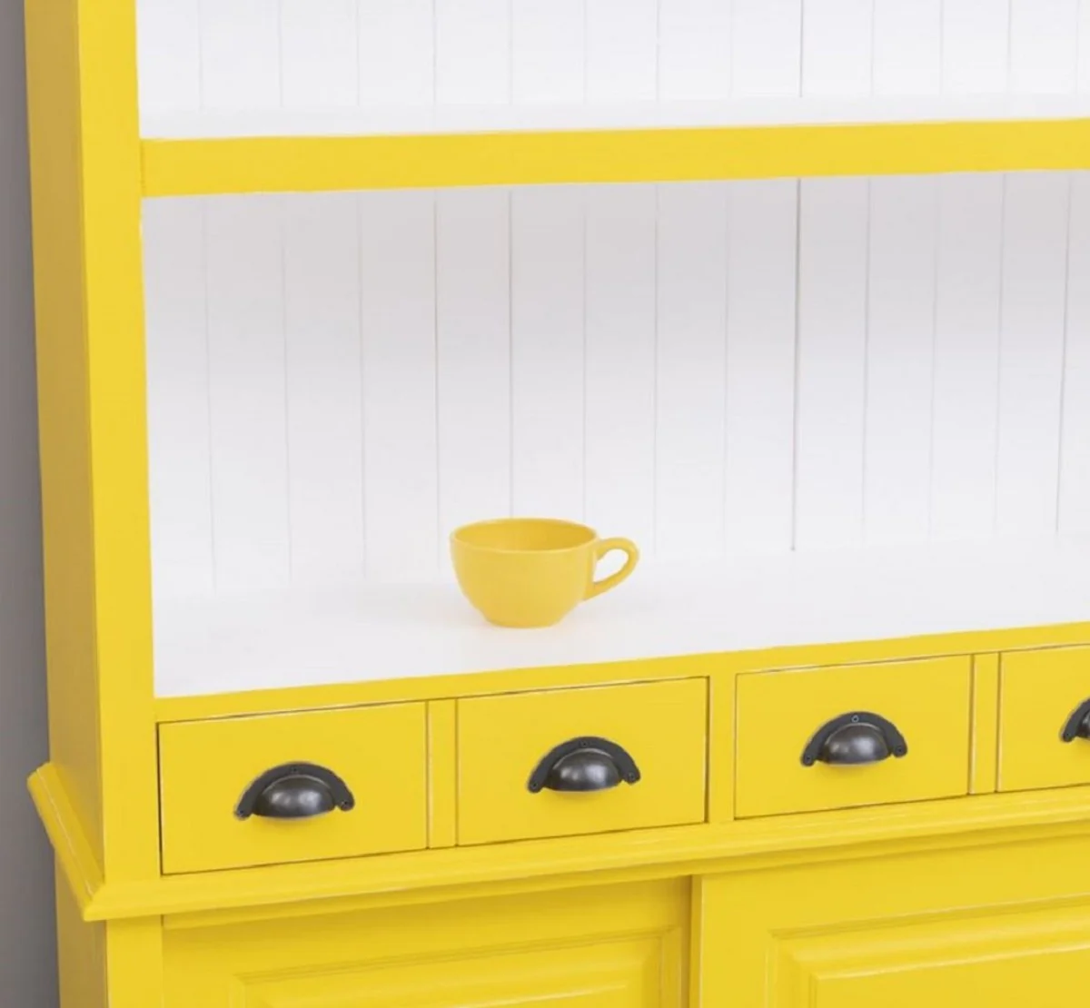 Landhausstil Massivholz Barschrank Gelb / Weiß 151 x 36 x H. 210 cm - Massivholz Weinschrank im Landhausstil - Massivholz Bar Möbel - Landhausstil Bar Möbel