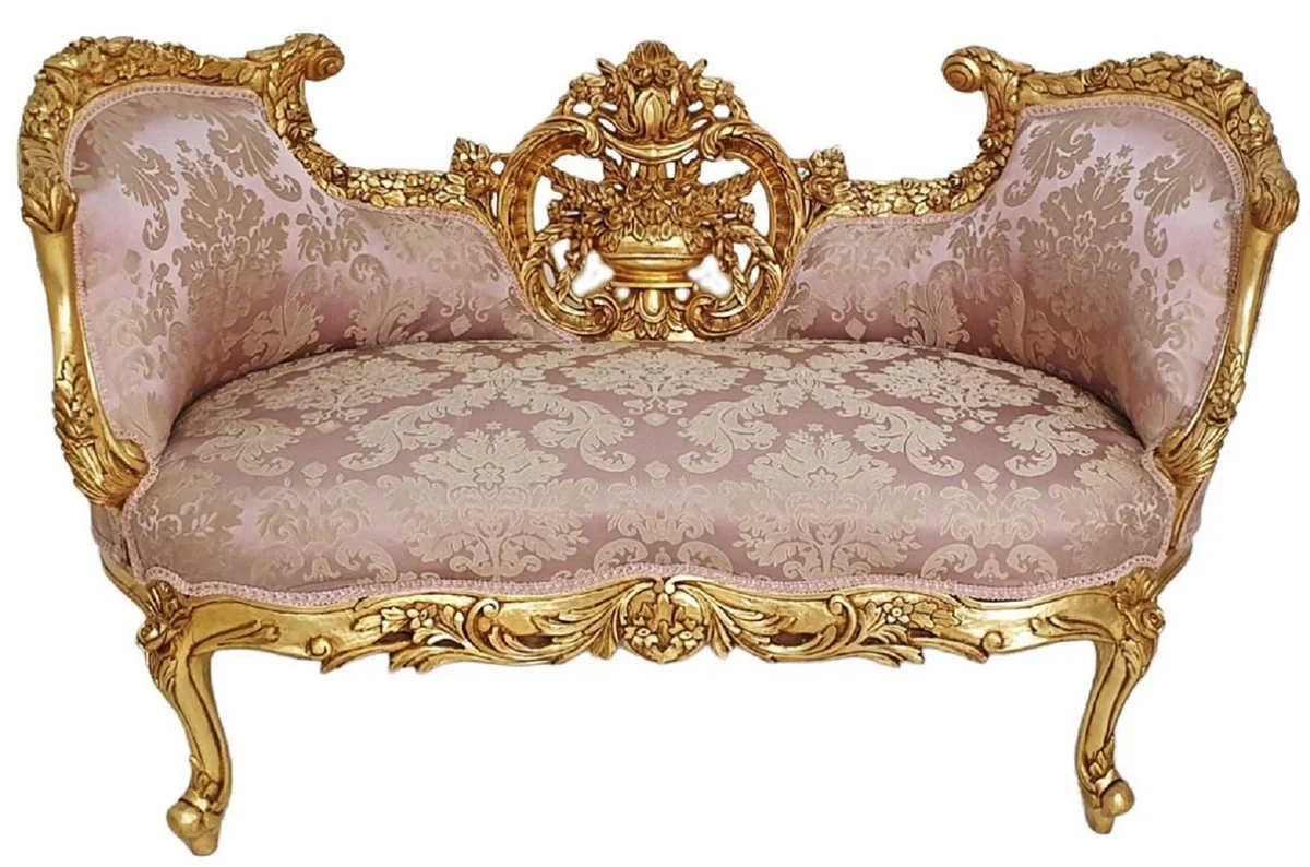 Barock Sofa Rosa / Gold - Prunkvolles Wohnzimmer Sofa im Barockstil - Wohnzimmer Möbel im Barockstil - Barock Möbel - Barock Einrichtung