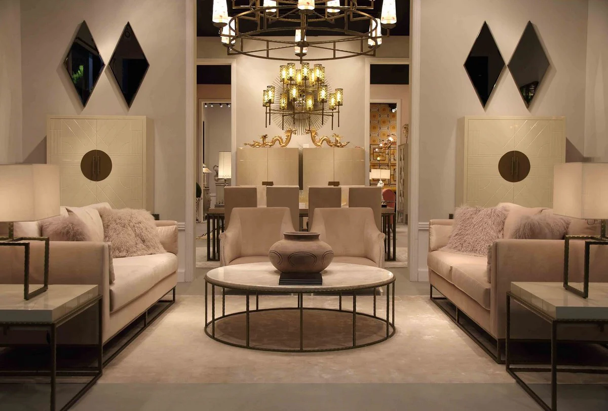 Designer Barschrank Creme / Messing 120 x 40 x H. 190 cm - Edler Weinschrank mit hochwertigen Keramikfliesen - Bar Möbel - Hotel Möbel - Luxus Qualität