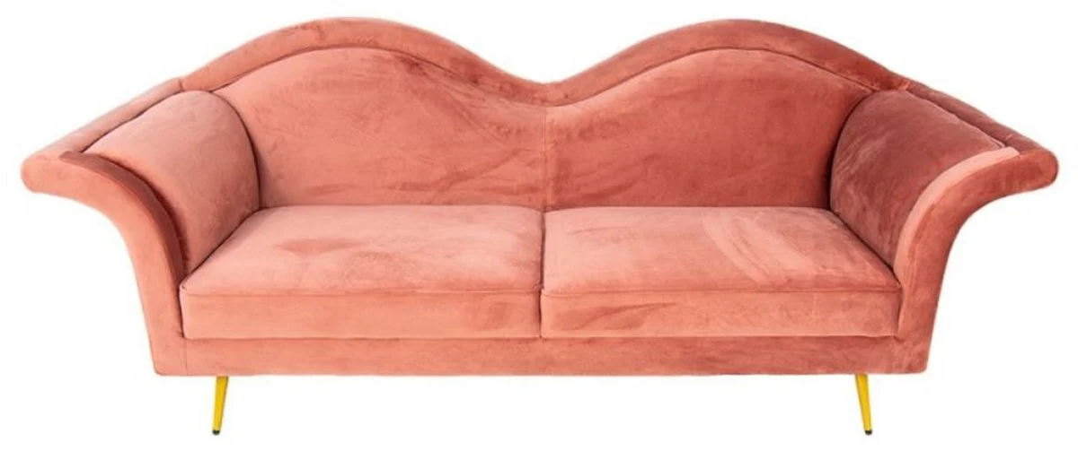 Luxus Designer 3er Sofa Rosa / Gold 215 x 73 x H. 85 cm - Wohnzimmer Sofa - Wohnzimmer Möbel - Luxus Möbel - Designer Möbel - Wohnzimmer Einrichtung - Luxus Einrichtung