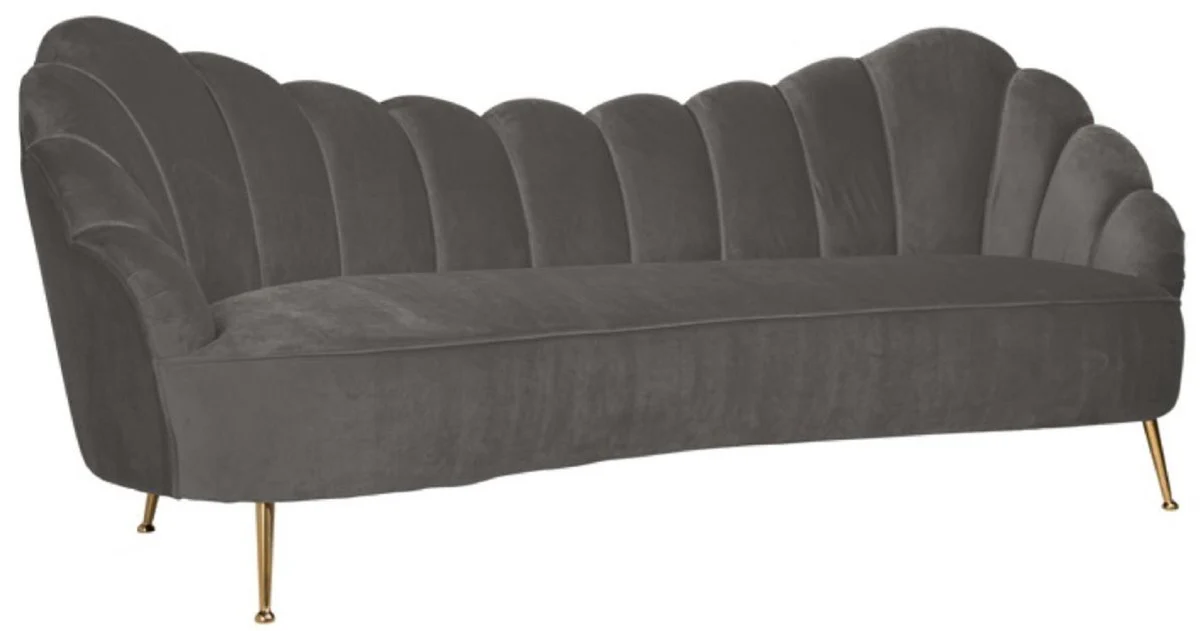 Luxus Samt Sofa Grau / Gold 230 x 94 x H. 90 cm - Wohnzimmer Sofa mit edlem Samtstoff - Wohnzimmer Möbel - Luxus Möbel - Wohnzimmer Einrichtung - Luxus Einrichtung