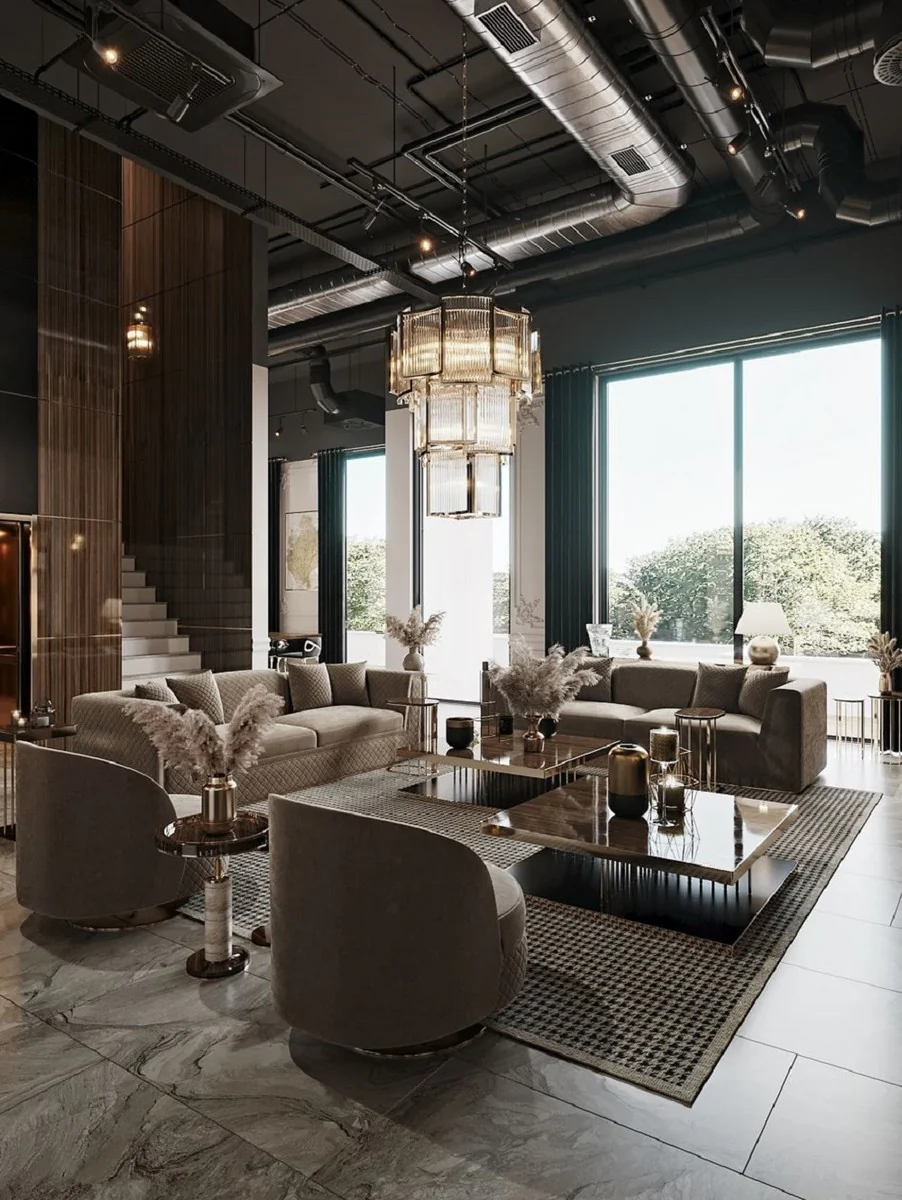 Luxus Wohnzimmer & Hotel Sofa Grau / Gold 260 cm