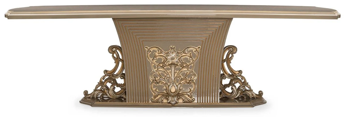 Luxus Barock Esstisch Grau / Gold - Prunkvoller Barockstil Küchentisch - Luxus Esszimmer Möbel im Barockstil - Barock Esszimmer Möbel - Barock Einrichtung