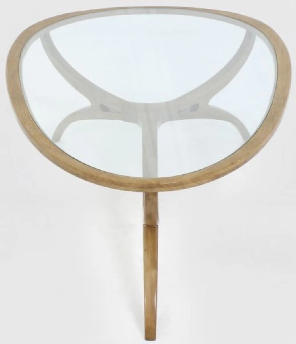 Luxus Art Deco Couchtisch Hellbraun 130 x 88 x H. 46 cm - Edler Massivholz Wohnzimmertisch mit Glasplatte - Wohnzimmer Möbel