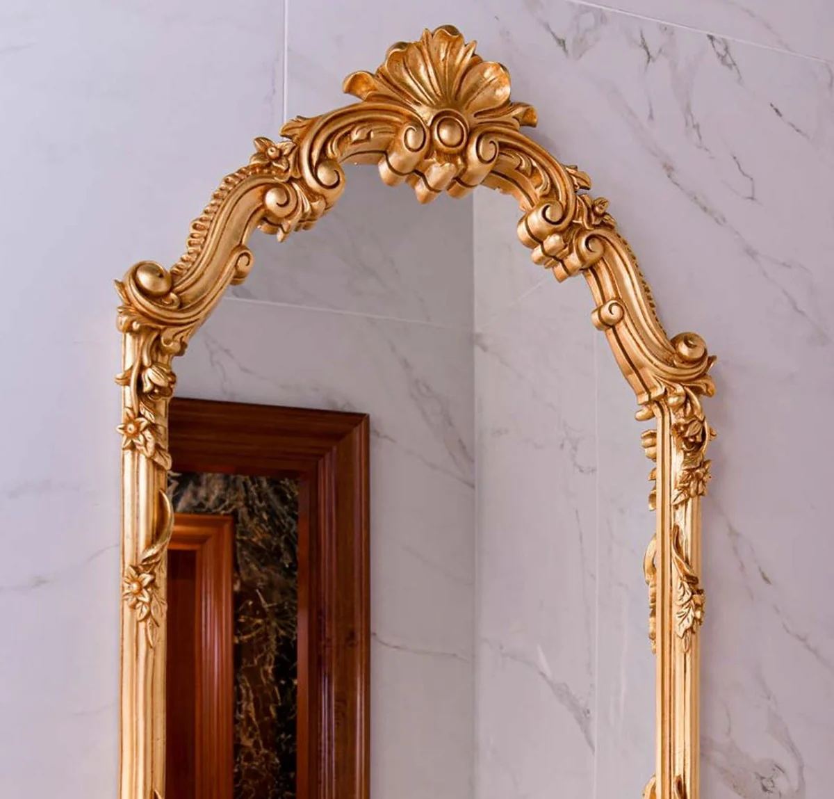 Luxus Barock Spiegel Gold H. 111 cm - Prunkvoller Barockstil Wandspiegel - Made in Italy