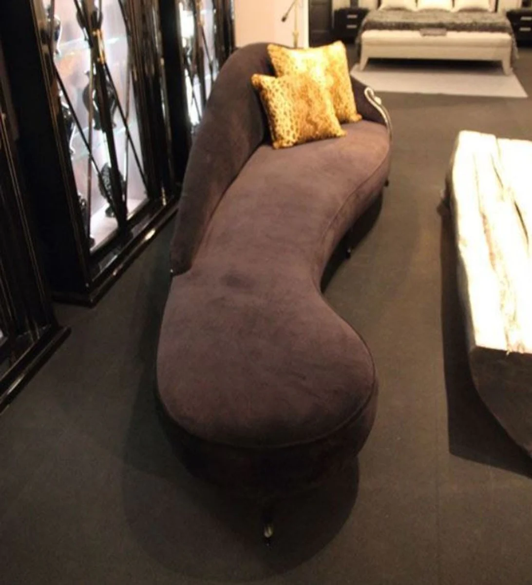 Luxus Barock Samt Chaiselongue Schwarz 300 x 90 x H. 94 cm - Gebogene Massivholz Recamiere mit edlem Samtstoff - Barock Möbel - Luxus Qualität