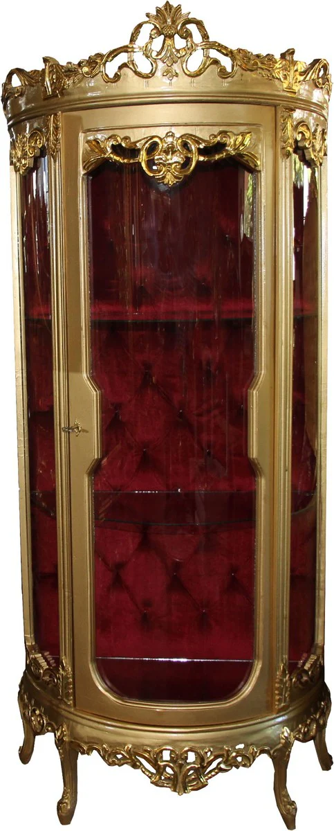 Barock Vitrine Gold / Bordeaux H 205 cm, B 86 cm - Vitrinenschrank - Wohnzimmerschrank Glasvitrine - Antik Look